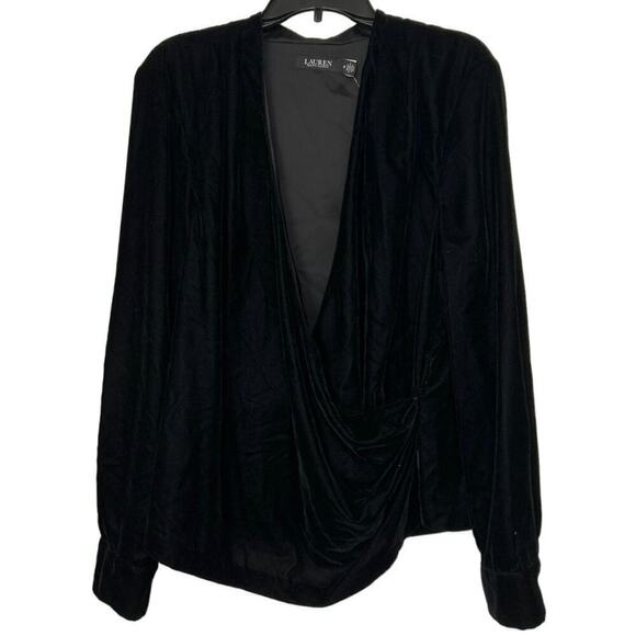 LAUREN RALPH LAUREN NWT Black Velvet Pleated Surplice Blouse Size 16 - Picture 4 of 15